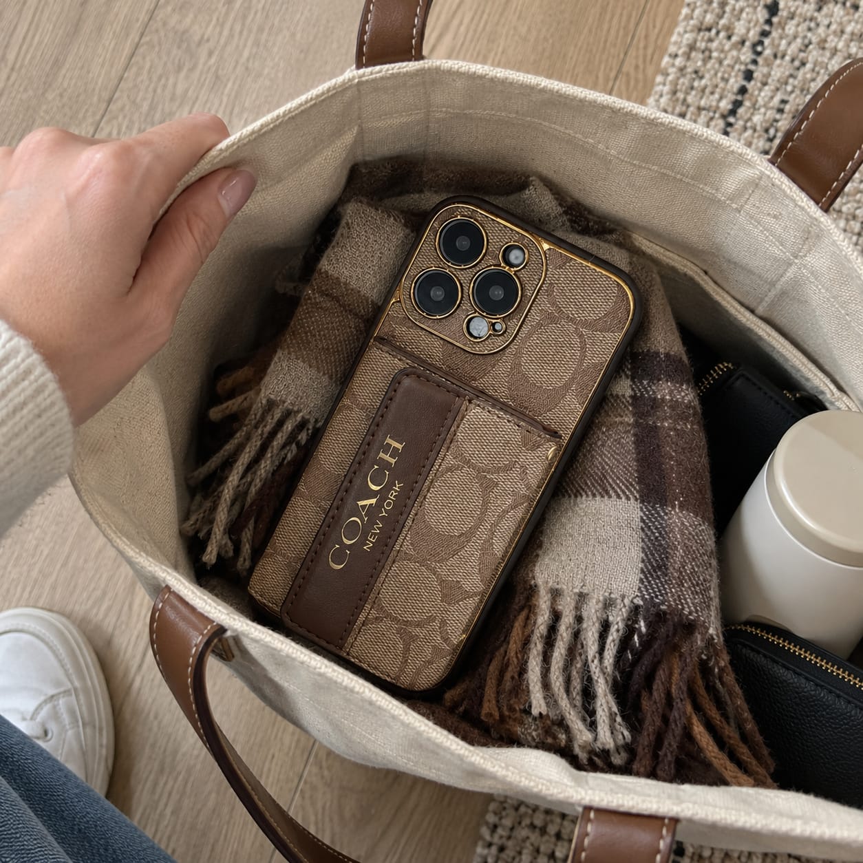 Customer photo review of Brown Monogram Crossbody iPhone Case with Card Pocket