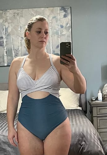 Customer photo review of Emoswim - Womens One Piece Swimsuits Push Up Tummy Control Bathing Suits V Neck Cutout Modest Swimwear