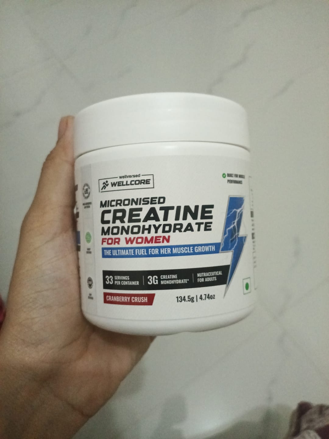 Customer photo review of Wellcore - Micronised Creatine Monohydrate For Women (134.5g, 33 servings) Cranberry Crush
