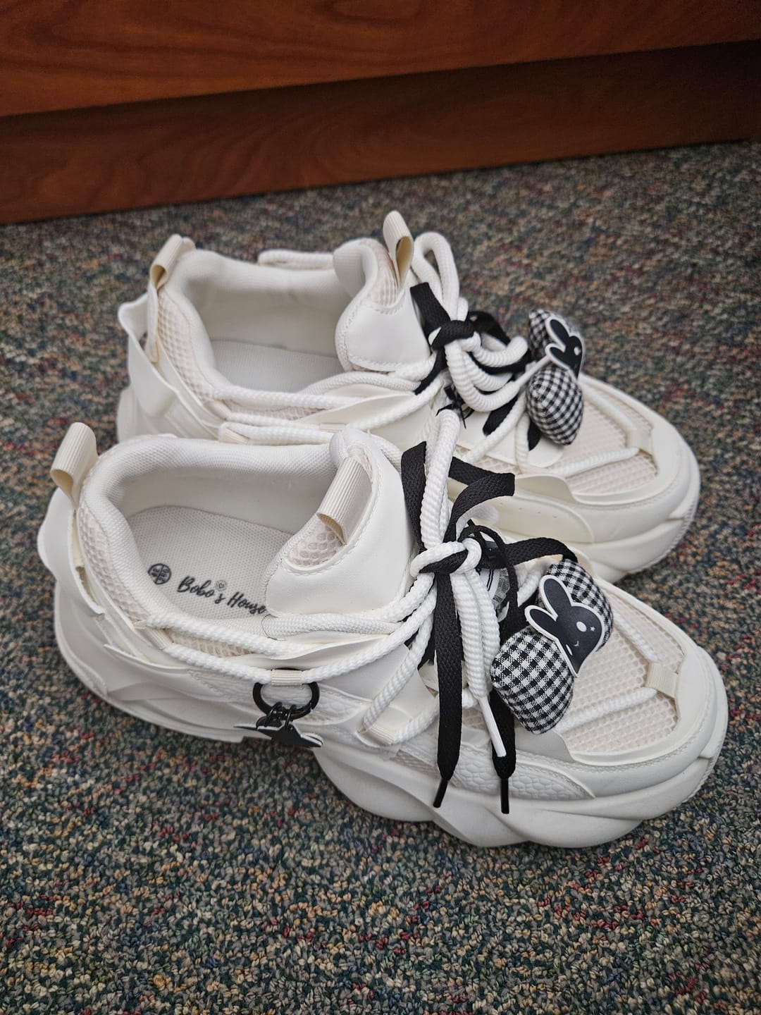Customer photo review of Gingham Bunny Dark Coquette Kawaii Chunky Sneakers – Unisex