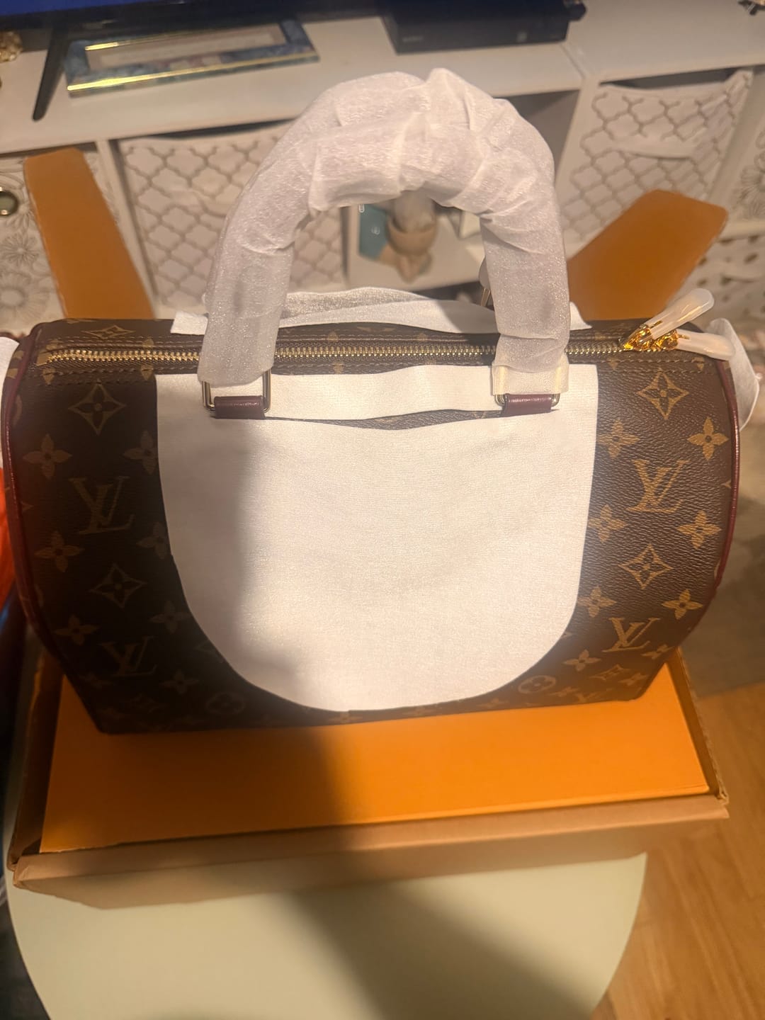 Customer photo review of LV 2026 Speedy Soft Bag 30cm Brown Burgundy Canvas Cowhide 281457