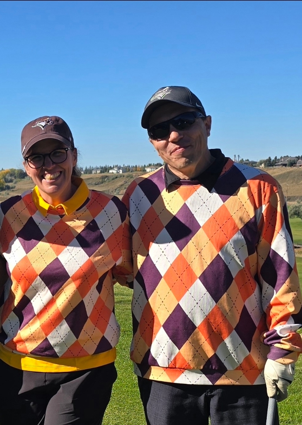 Halloween Orange White Brown Argyle Crewneck Pullover Ugly Sweater Men Women boy girl family golf outfit inspiration from Golf Gentry