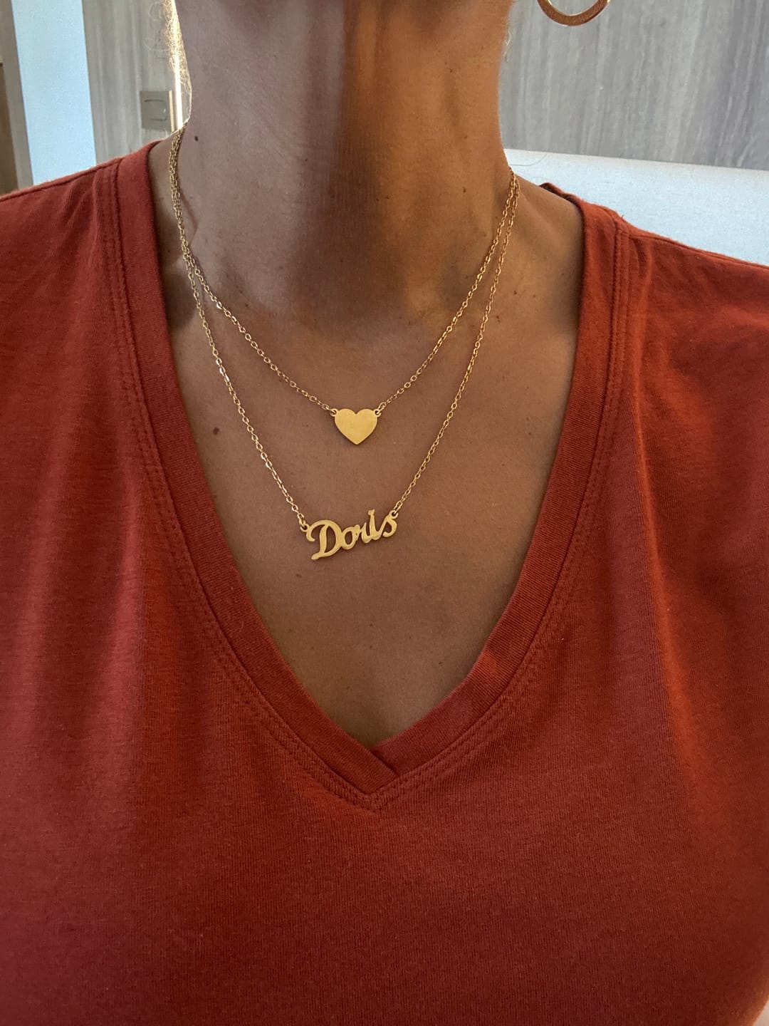 Customer photo review of Heart Layer Name Necklace