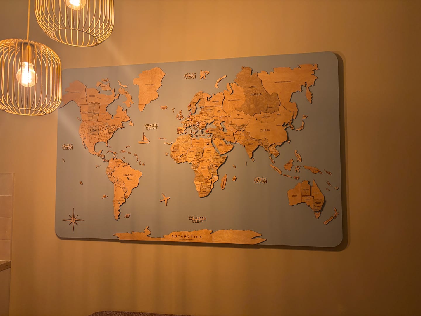 Customer photo review of 3D Wooden World Map Gold