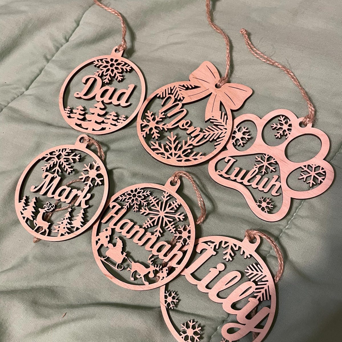 Customer photo review of Personalized Wooden Christmas Ornaments