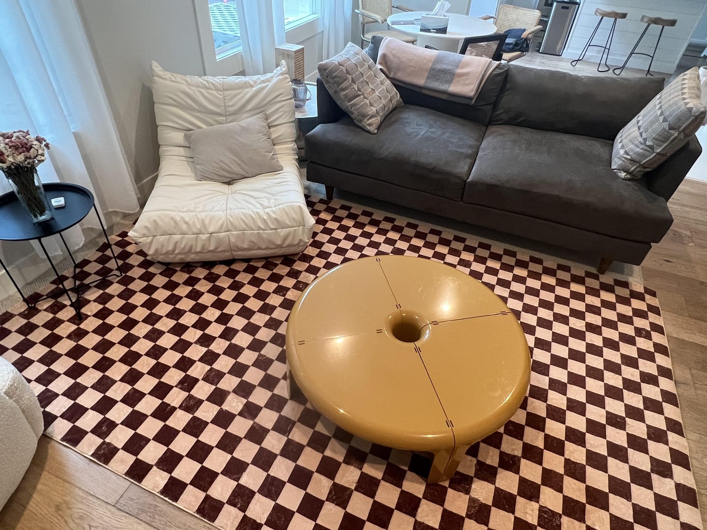 Customer photo review of Chocolate Brown Checkered Rug