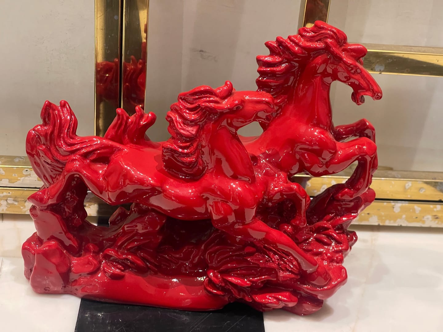 Customer photo review of Dynamic 2 Red Running Horses Resin Sculpture Vastu Remedy for Speed, Success and Career Momentum | for Office Desk, Business Spaces and Home Decor | 21 x 16 cm | 385 g
