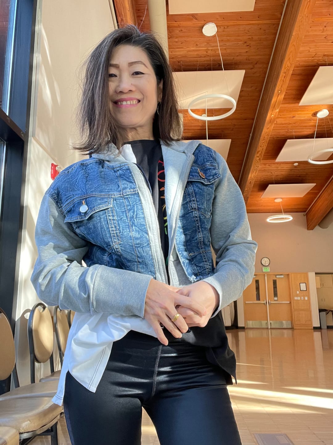 Customer photo review of Blue Jean Crop Zip-Up Hoodie