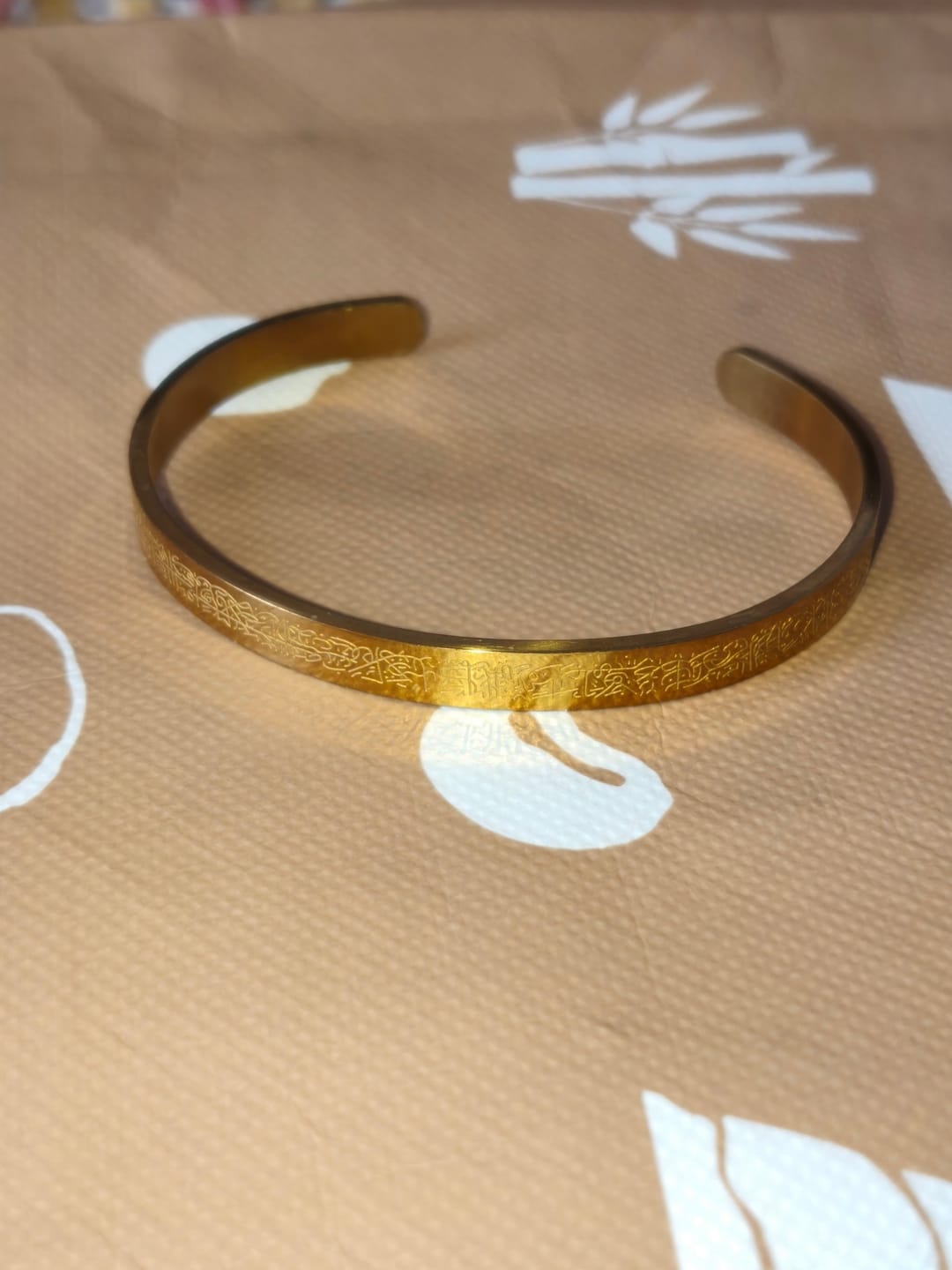 Customer photo review of HilalHaven Ayatul Kursi Continuous Verse Open Cuff — Sleek Stainless Steel