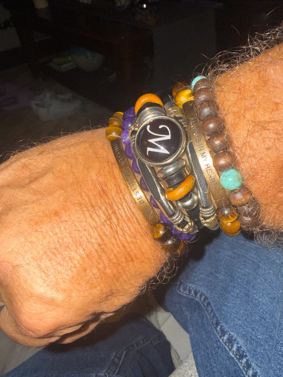 Customer photo review of 26 Initial Letter Time Gem Leather Bracelet