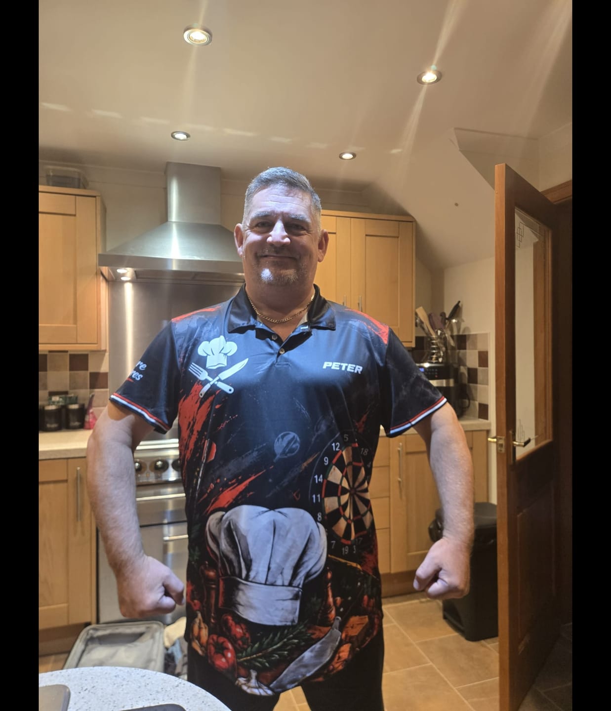 Customer photo review of Maxcorners Darts Chef 3D Shirt For Peter