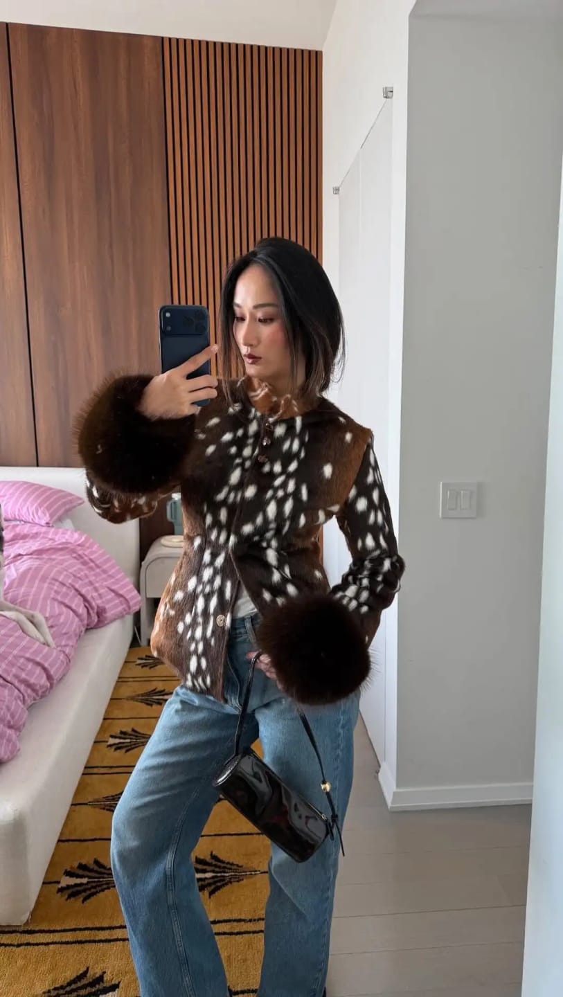 Customer photo review of Harriet Stand Collar Faux Fur Jacket