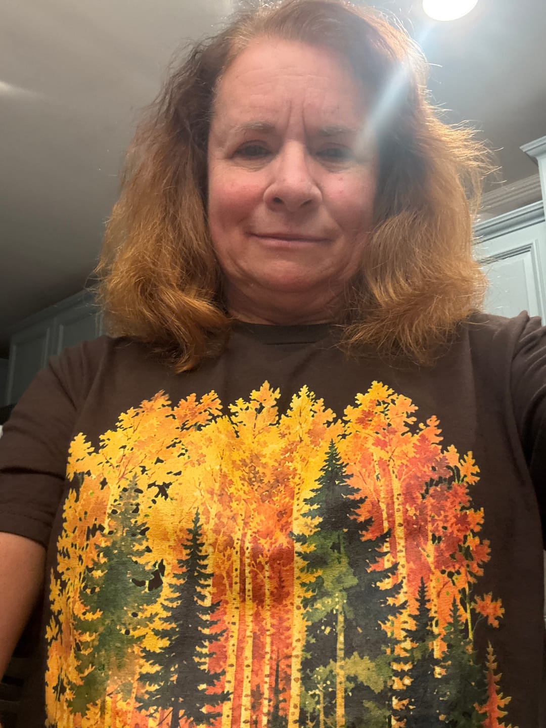 Customer photo review of Autumn Larch Forest T-Shirt