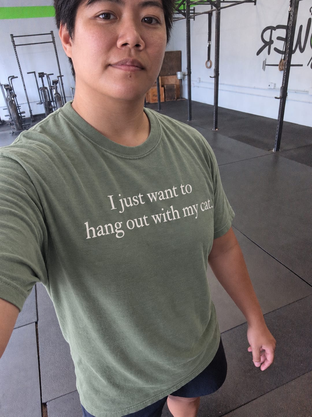 Customer photo review of I Just Want to Hang Out with My Cat T-Shirt