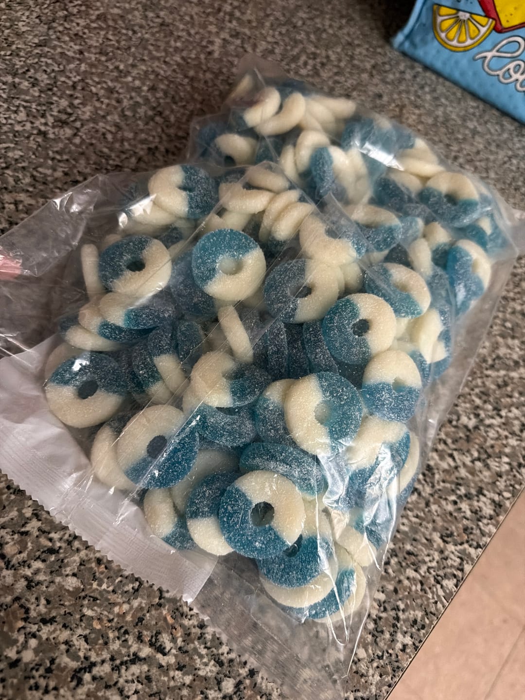 Customer photo review of Blue Raspberry Gummy Rings 4.5LB
