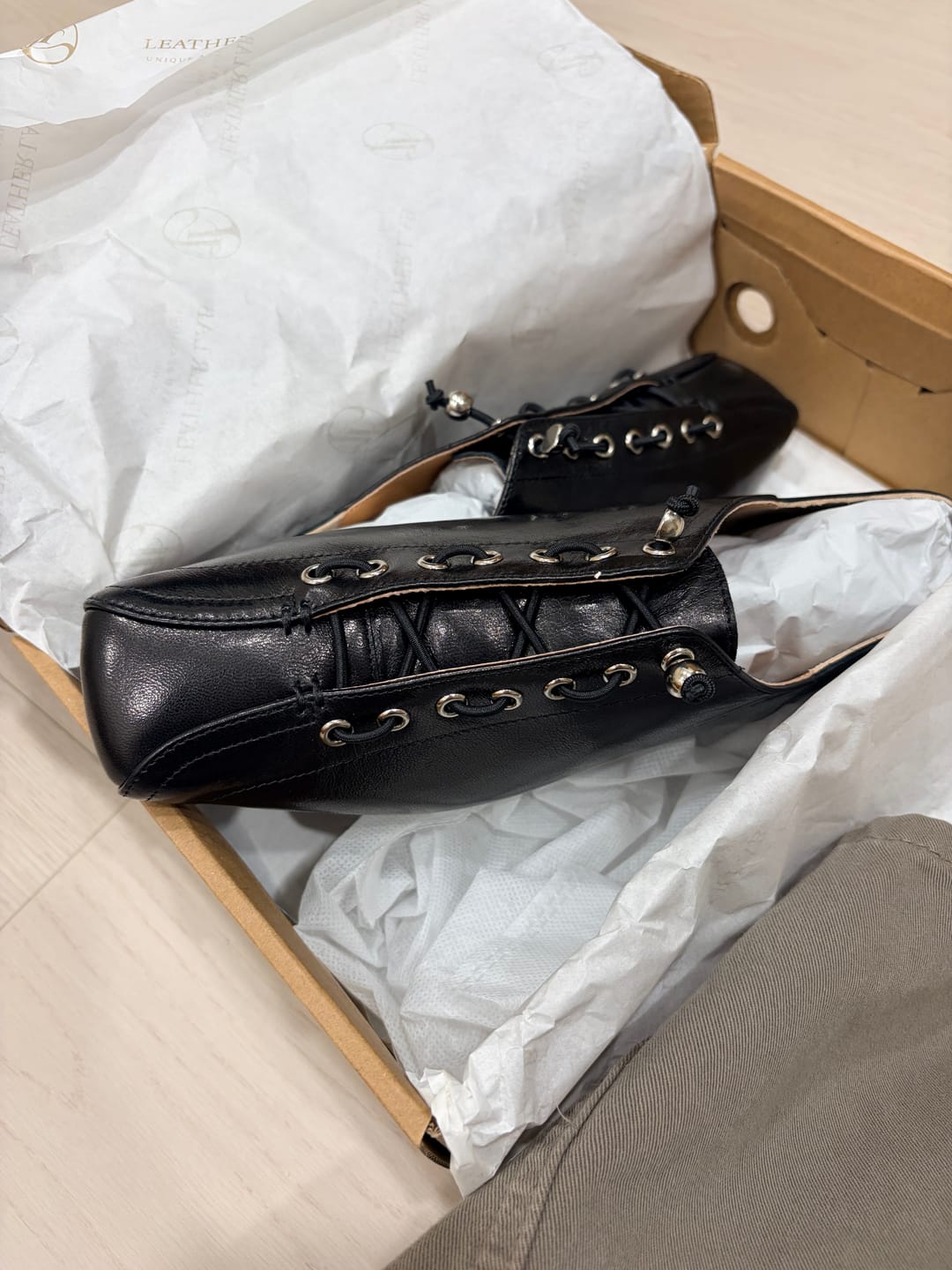 Customer photo review of Kaza 𝄢 Square Toe Lace-Up Flats