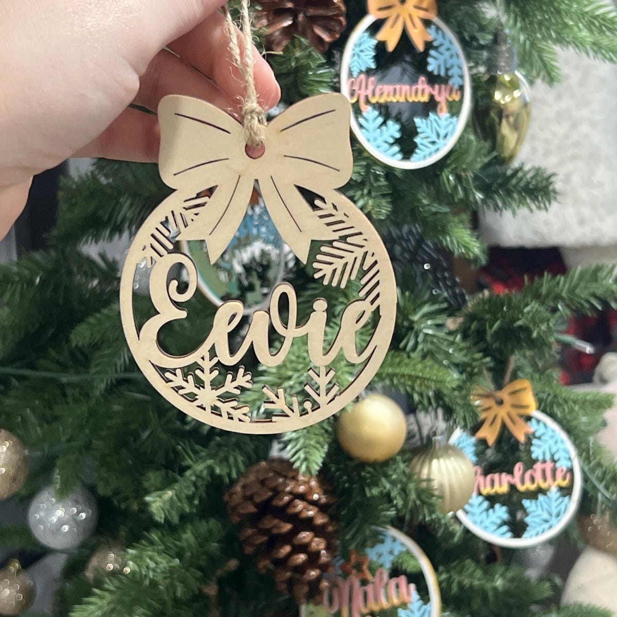 Customer photo review of Personalized Wooden Christmas Ornaments