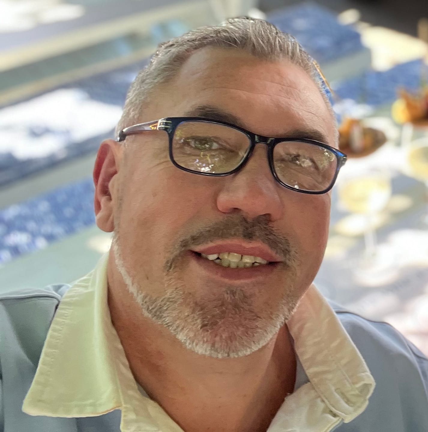 Customer photo review of Elite Rugby Polo Aqua & Cream Stripe