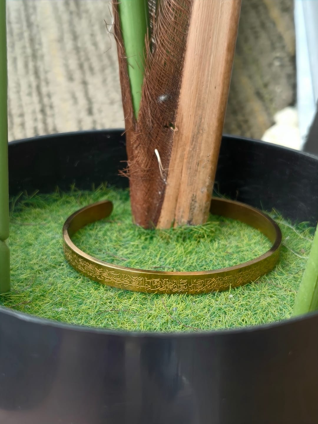 Customer photo review of HilalHaven Ayatul Kursi Continuous Verse Open Cuff — Sleek Stainless Steel