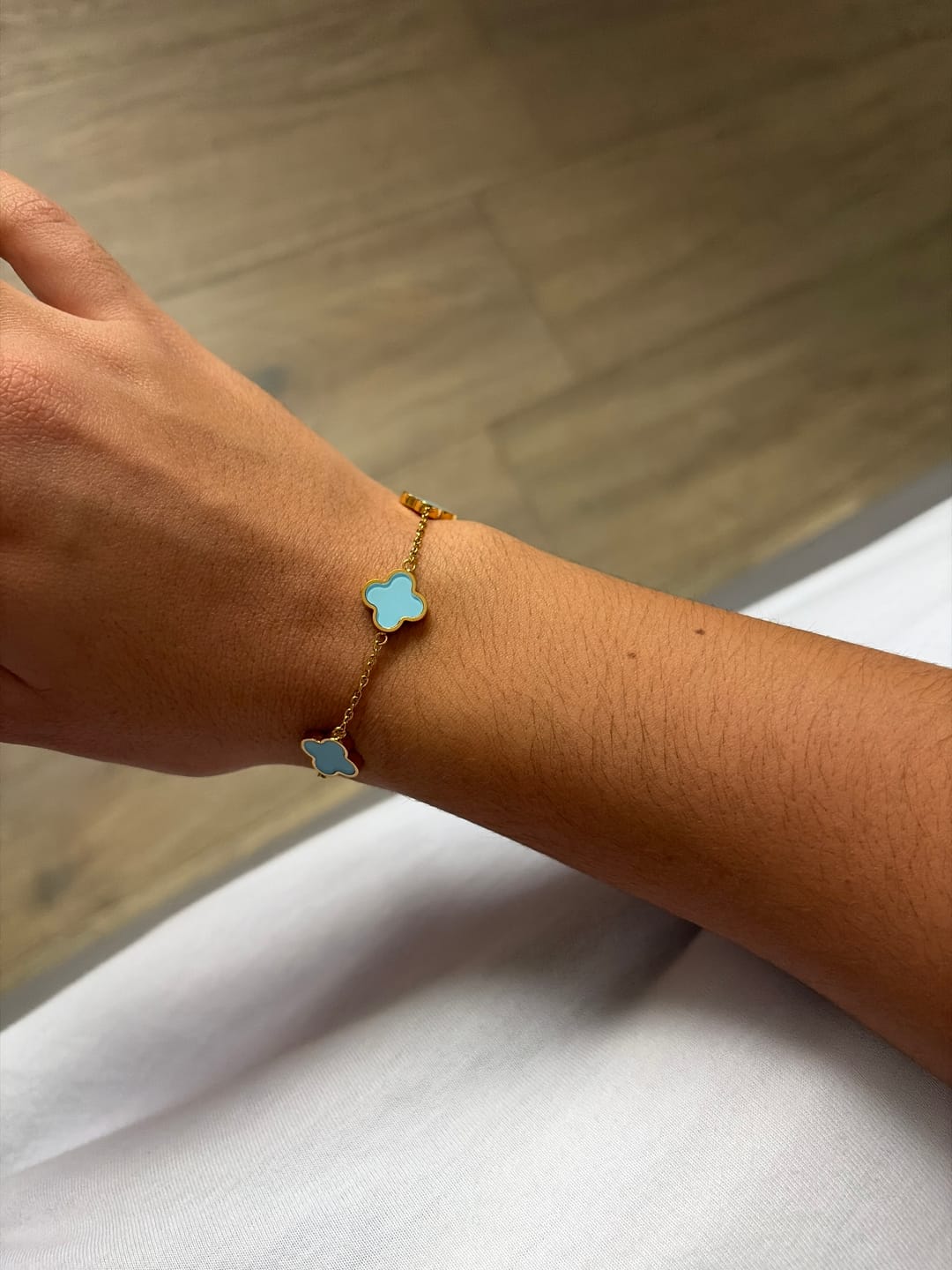 Customer photo review of Baby Blue Clover Armband
