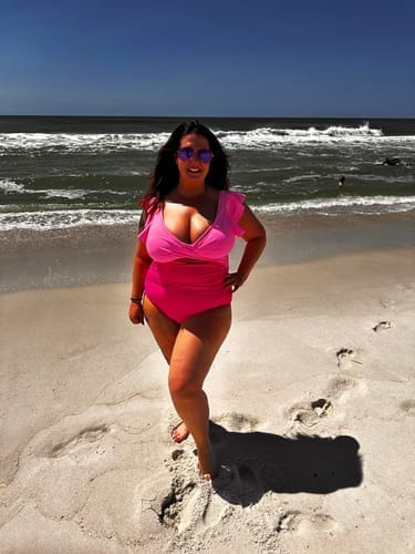 Customer photo review of Emoswim - Women's One Piece Swimsuit Ruffle Cutout Bathing Suits Slimming Tummy Control V Neck Wrap Swimwear