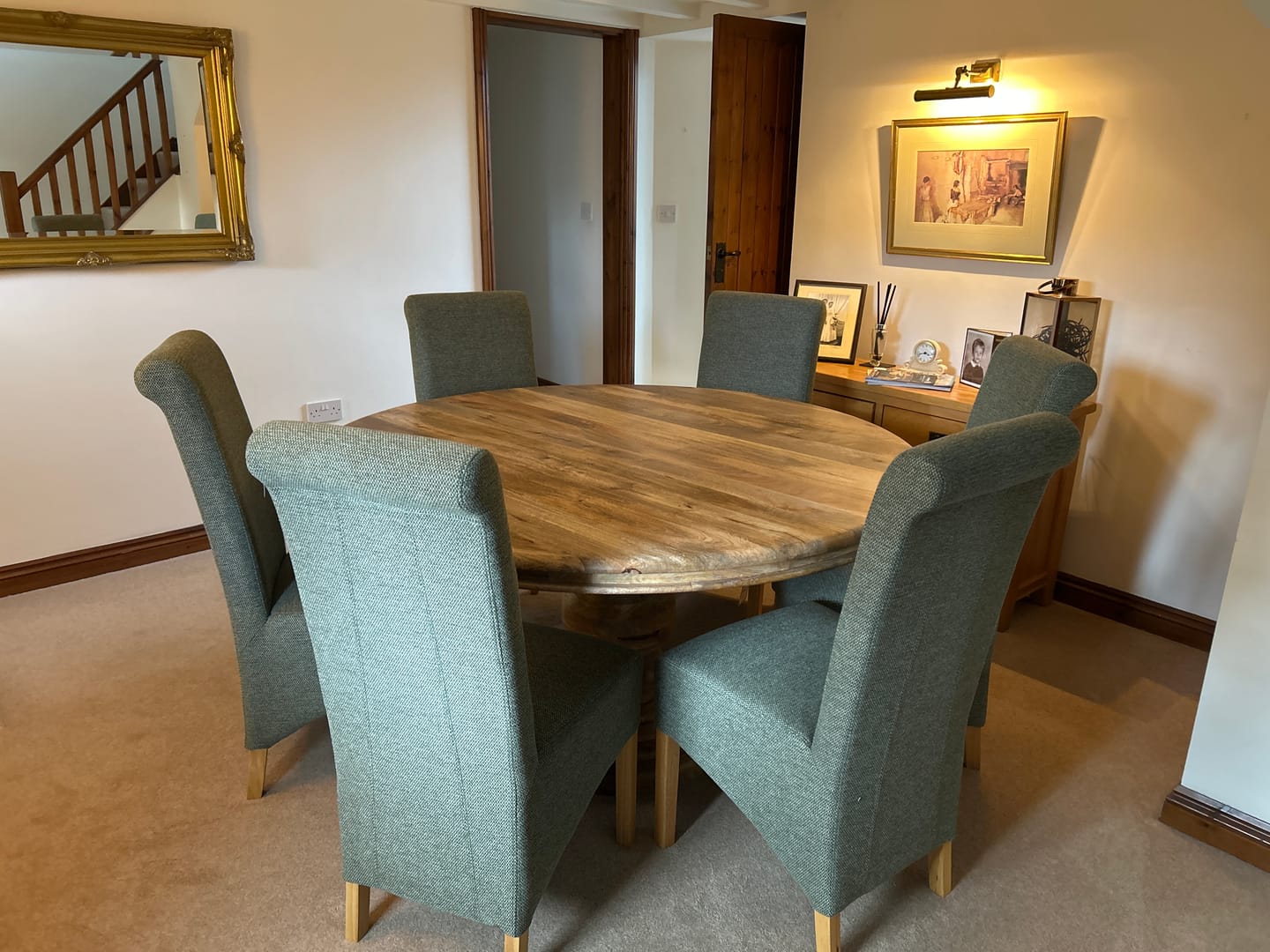 Customer photo review of 150cm Solid Wood Round Dining Table with Ornate Pedestal Base
