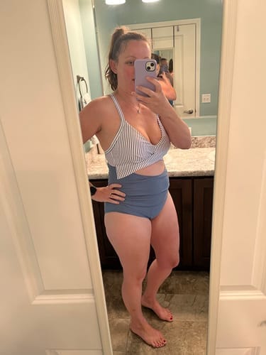 Customer photo review of Emoswim - Women's One Piece Swimsuits Tummy Control Cutout High Waisted Bathing Suit Wrap Tie Back
