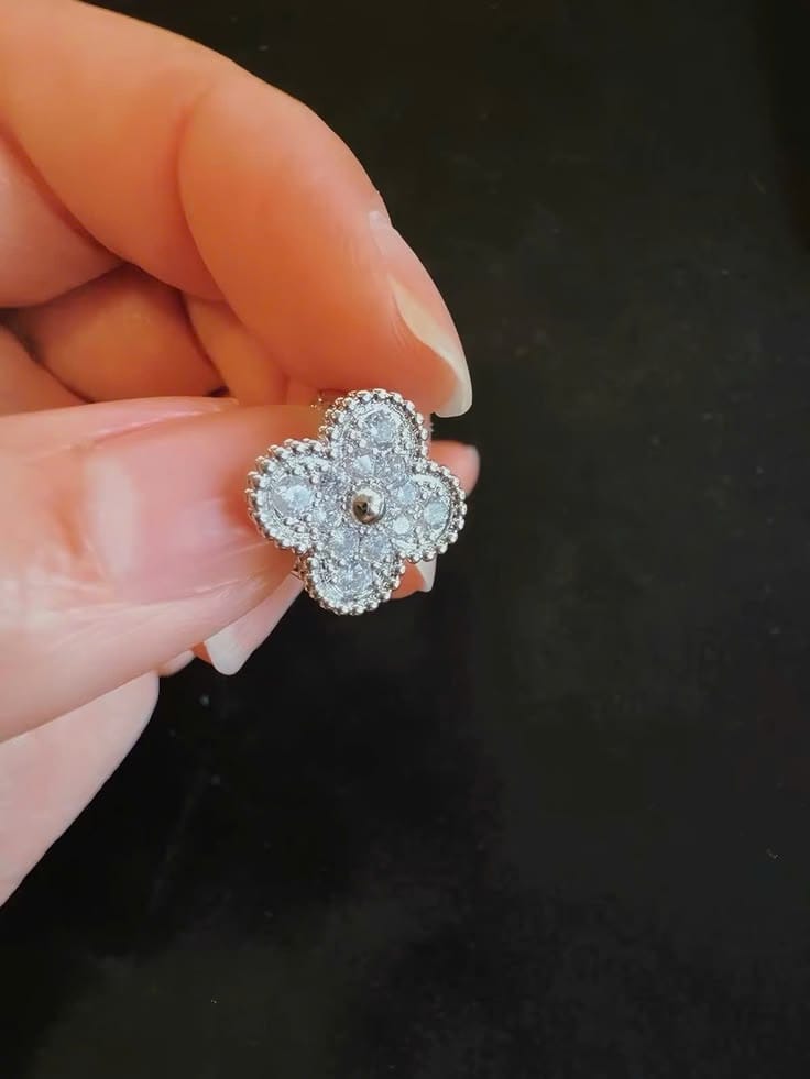 Customer photo review of Vintage Alhambra Paved Diamond Earrings