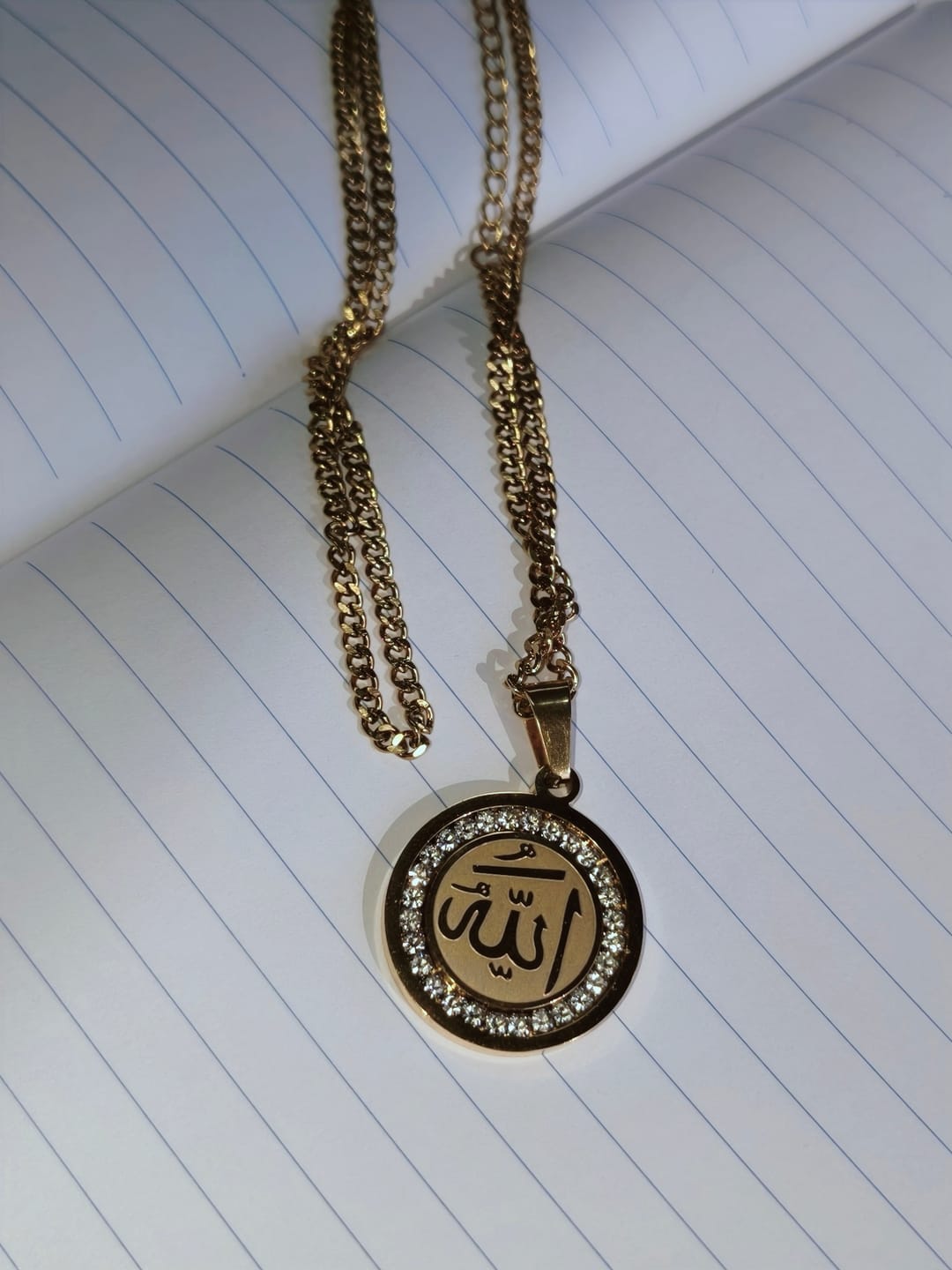 Customer photo review of HilalHaven Praise Scroll Allah Unbroken Cursive Table Plaque — Mirror Acrylic Wood Backed Desktop Ornament