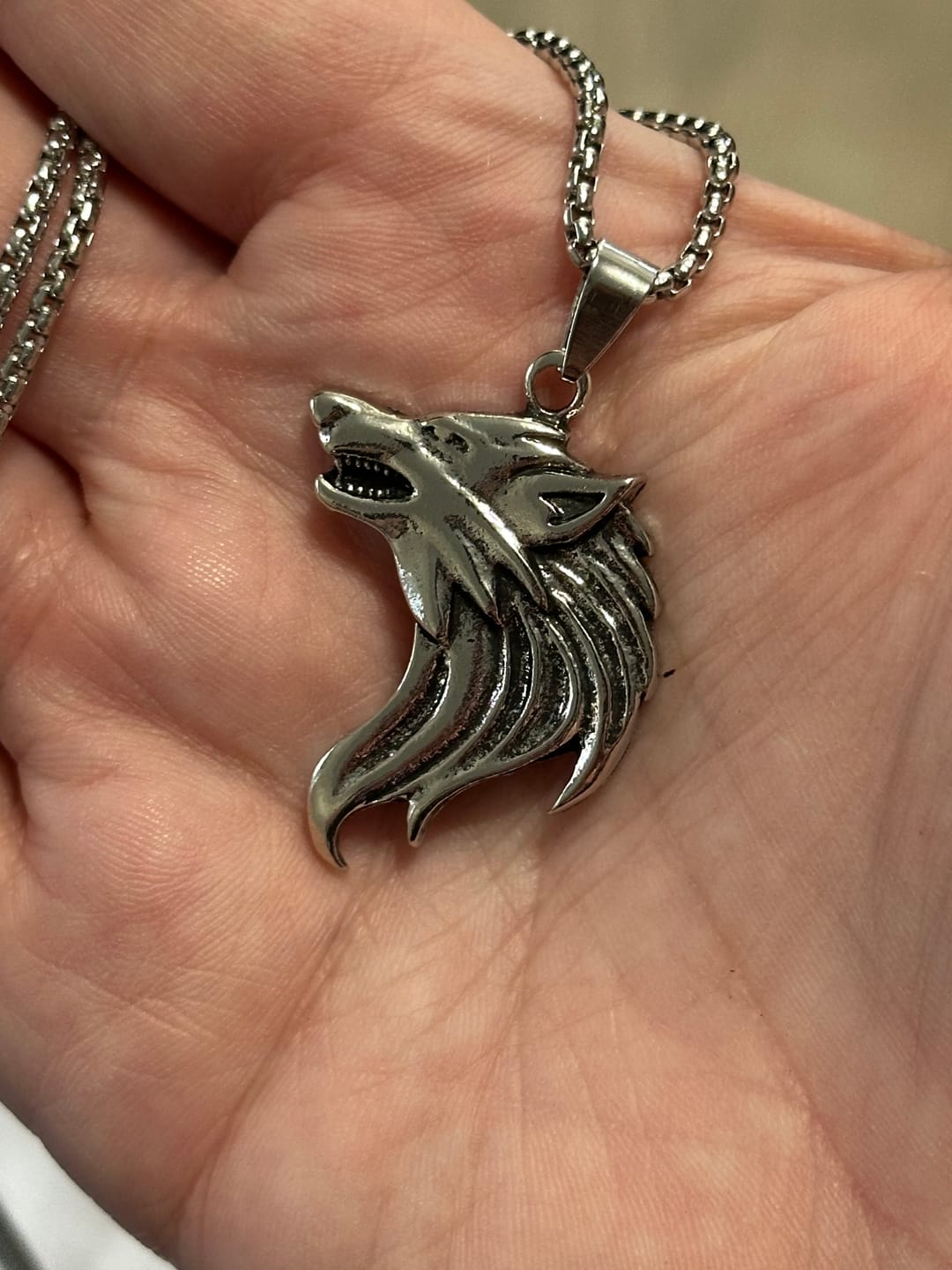 Customer photo review of Suicide Prevention Awareness Wolf Necklace