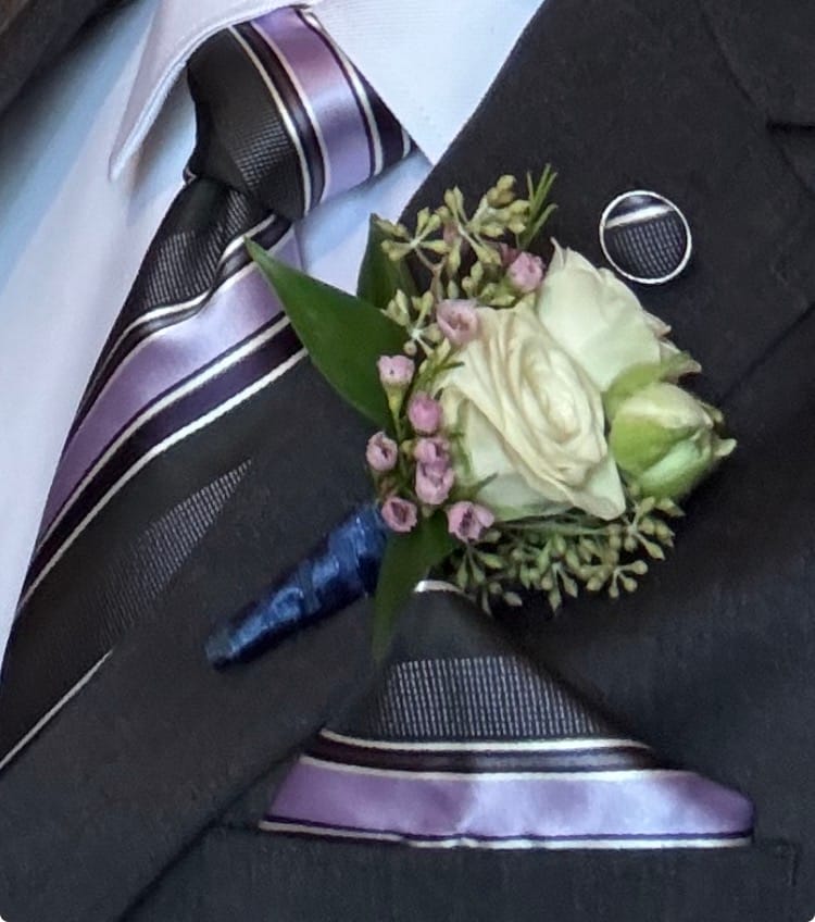 Customer photo review of Black Purple Striped Men's Necktie Pocket Square Cufflinks Set
