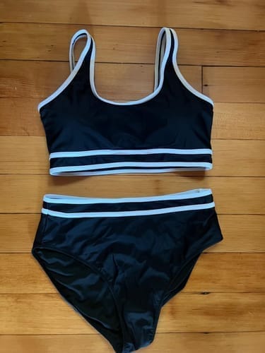 Customer photo review of Emoswim - Women's High Waisted Bikini Sets Sporty Two Piece Swimsuits Color Block Cheeky High Cut Bathing Suits