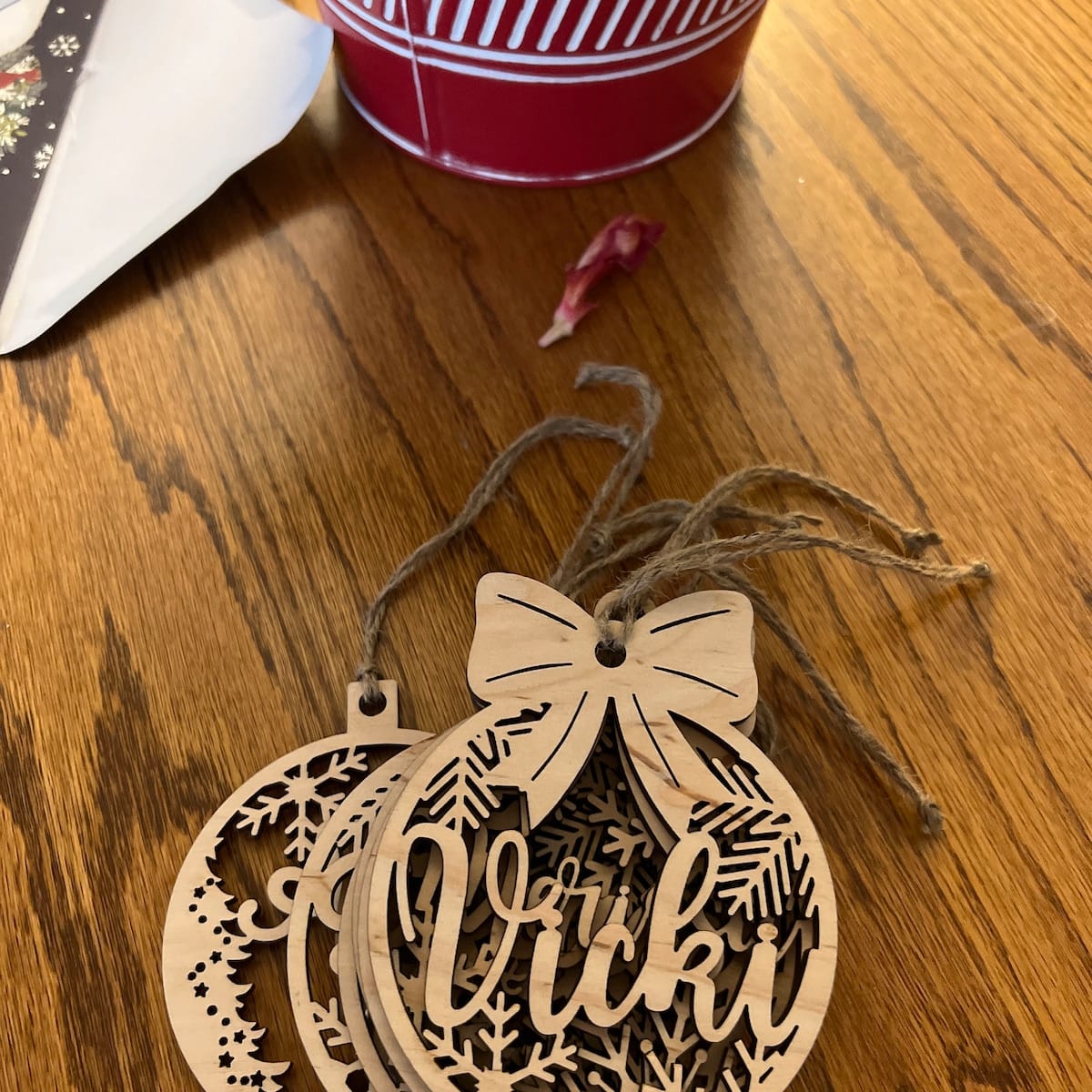 Customer photo review of Personalized Wooden Christmas Ornaments