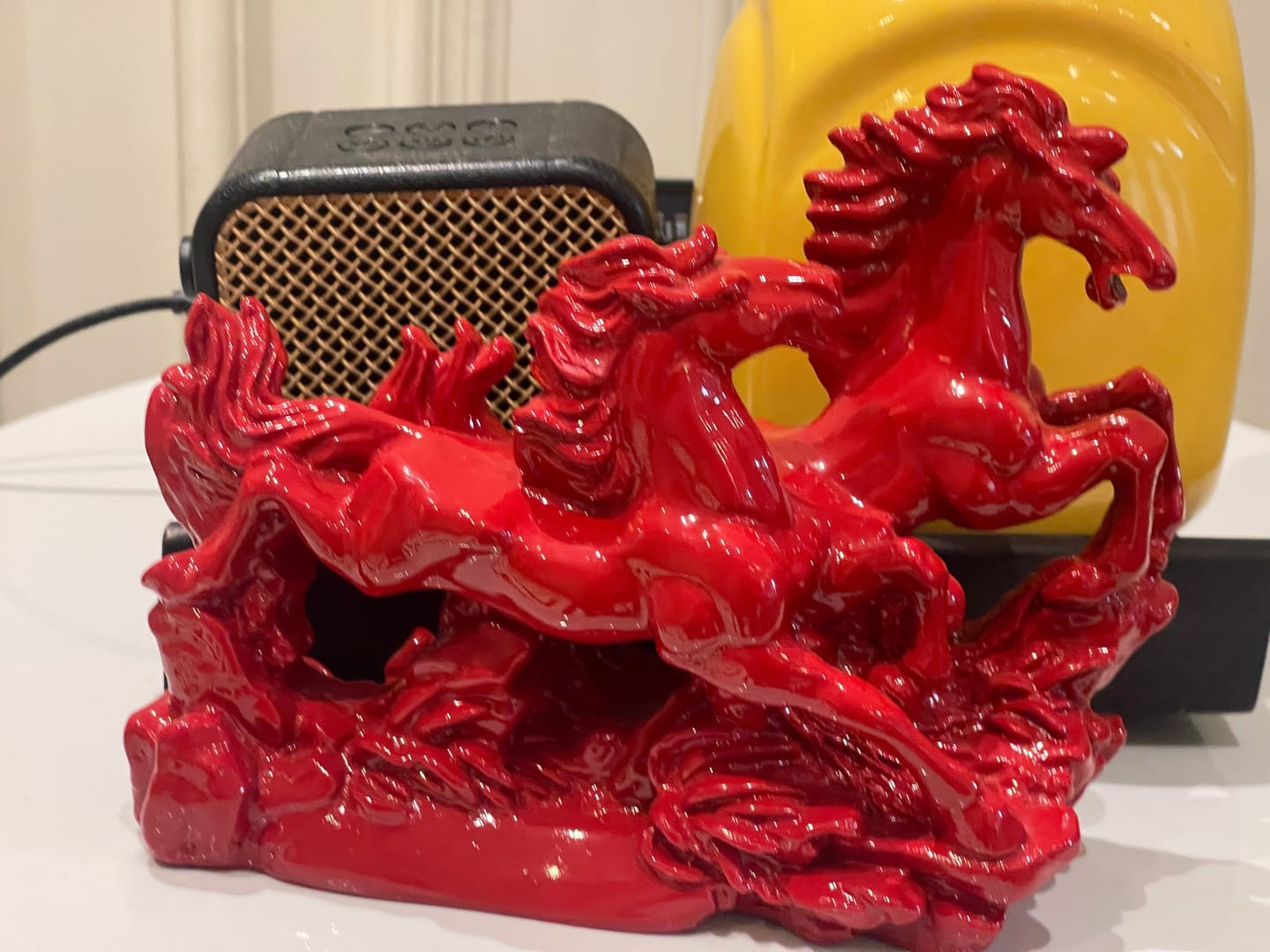 Customer photo review of Dynamic 2 Red Running Horses Resin Sculpture Vastu Remedy for Speed, Success and Career Momentum | for Office Desk, Business Spaces and Home Decor | 21 x 16 cm | 385 g