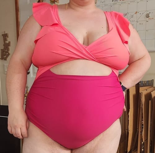 Customer photo review of Emoswim - Women's One Piece Swimsuit Ruffle Cutout Bathing Suits Slimming Tummy Control V Neck Wrap Swimwear