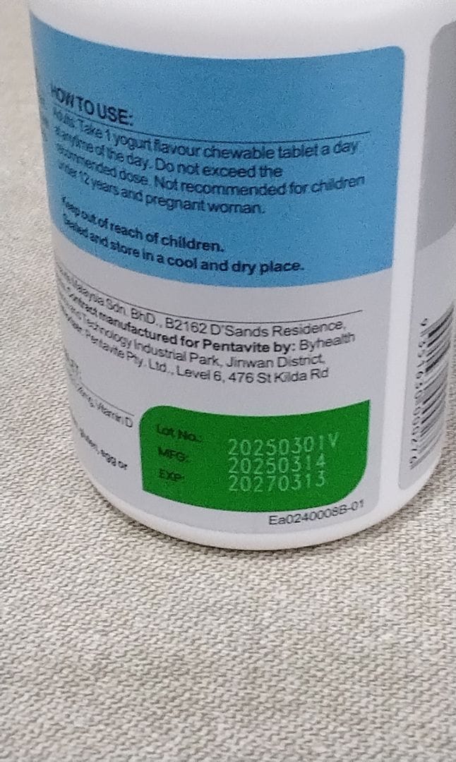 Customer photo review of Calcium, Vitamin B1, B2, Vitamin D3 & Taurine Milk Chewable Tablet