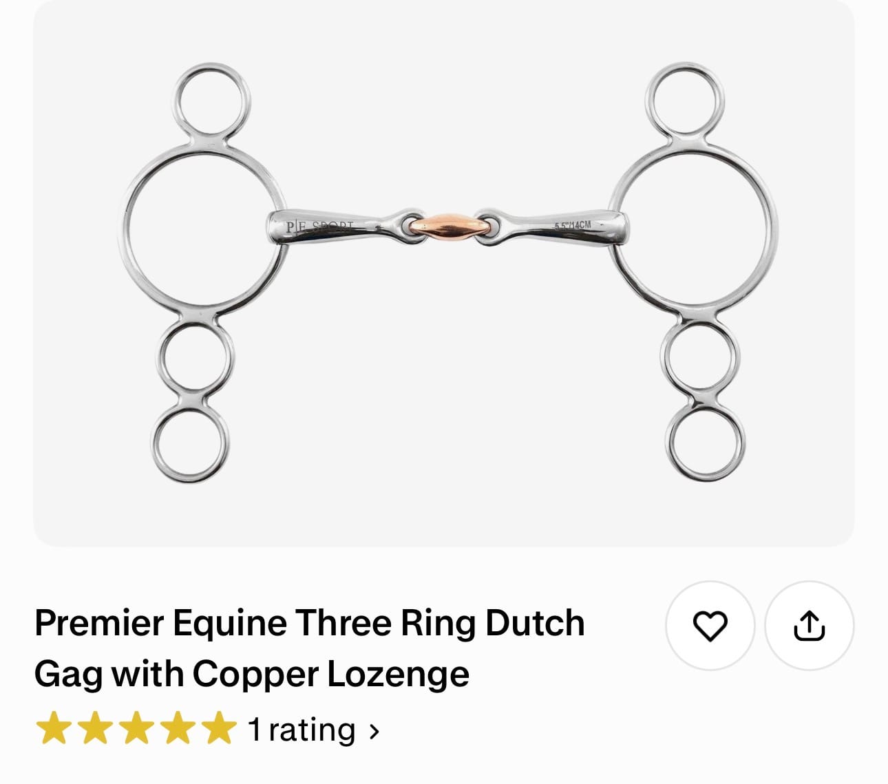 Customer photo review of Premier Equine Three Ring Dutch Gag with Copper Lozenge