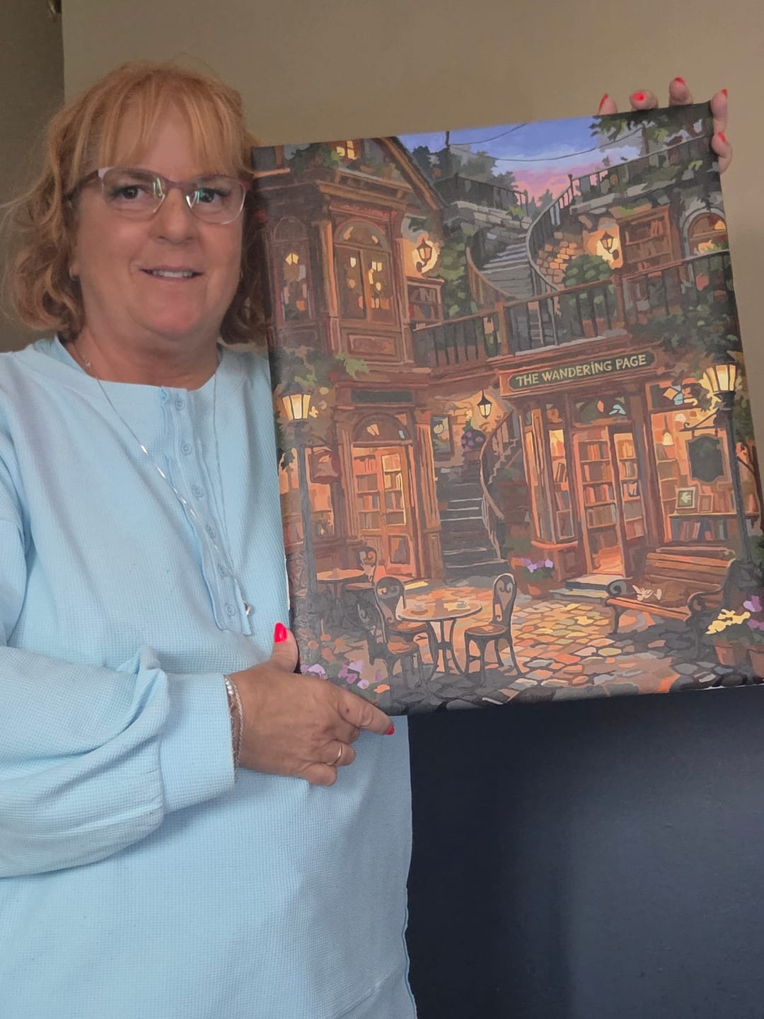 Customer photo review of Cozy Bookshop Coffee Garden (80 Color Paint by Numbers)