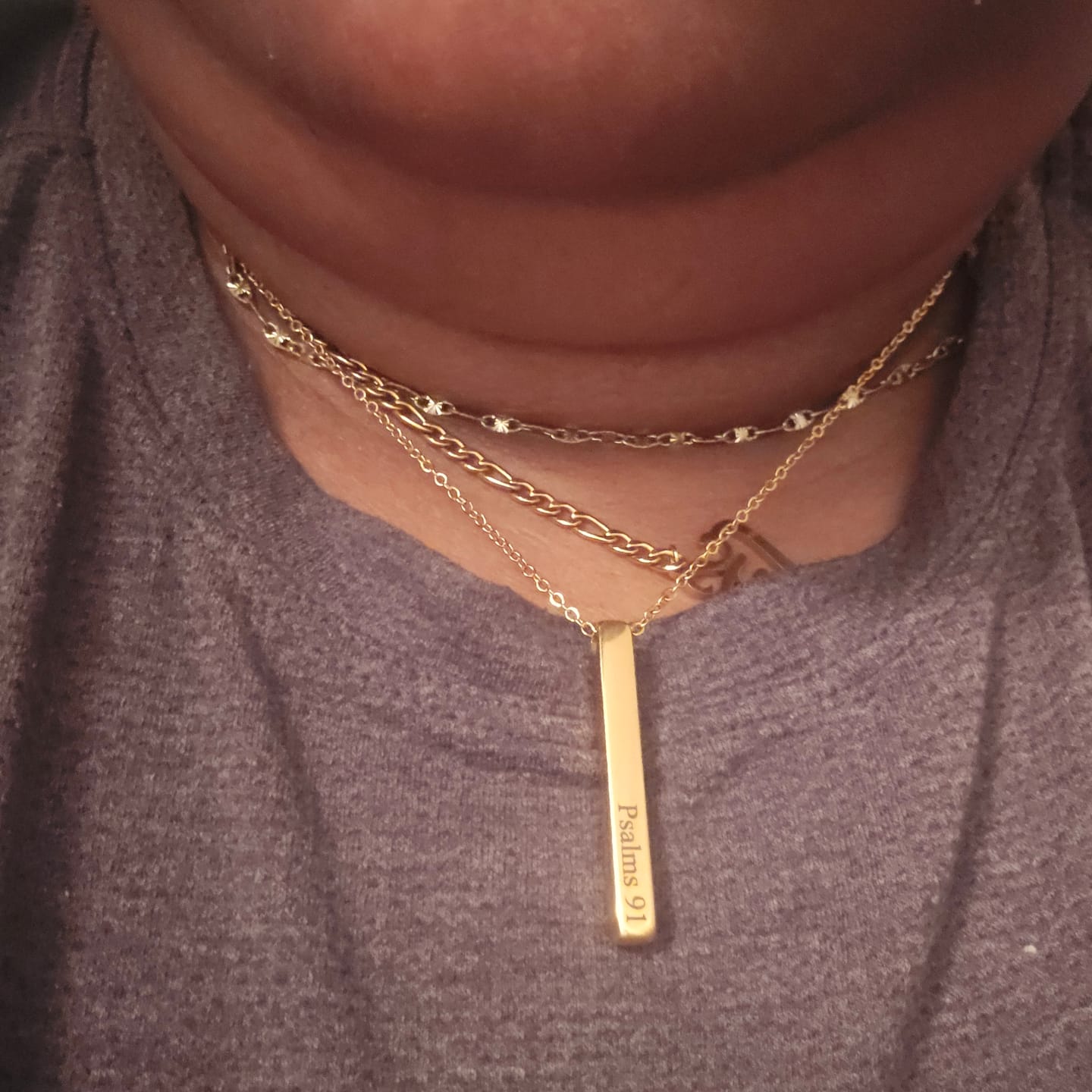 Customer photo review of Engraved 3D Bar Necklace