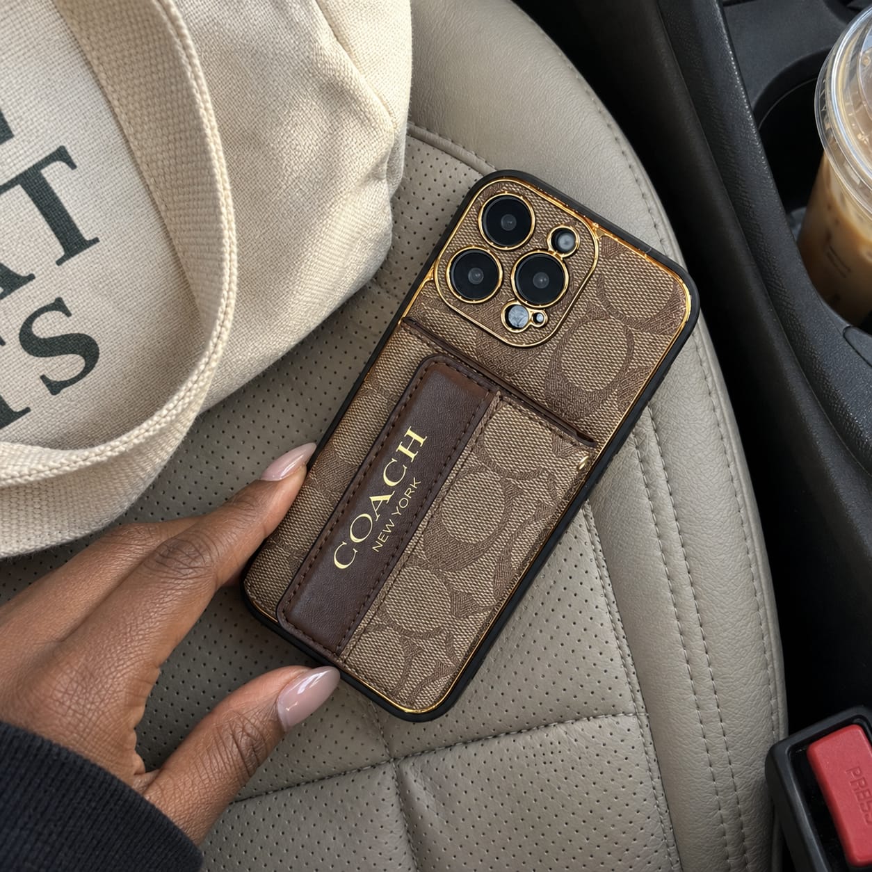Customer photo review of Brown Monogram Crossbody iPhone Case with Card Pocket