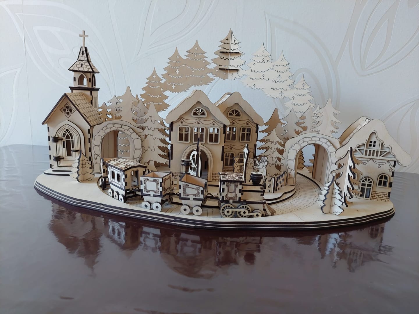 Customer photo review of Christmas Village Train Night Light SVG Laser Cut 3D Church Scene