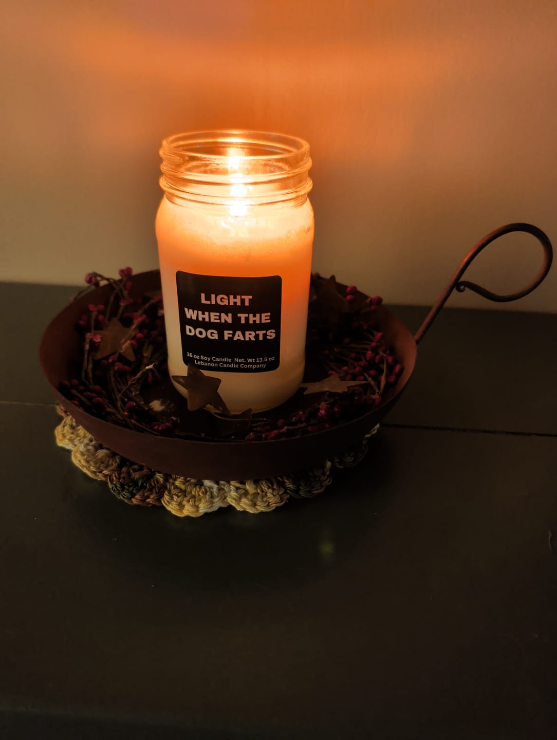 Customer photo review of Light When The Dog Farts Funny Candle