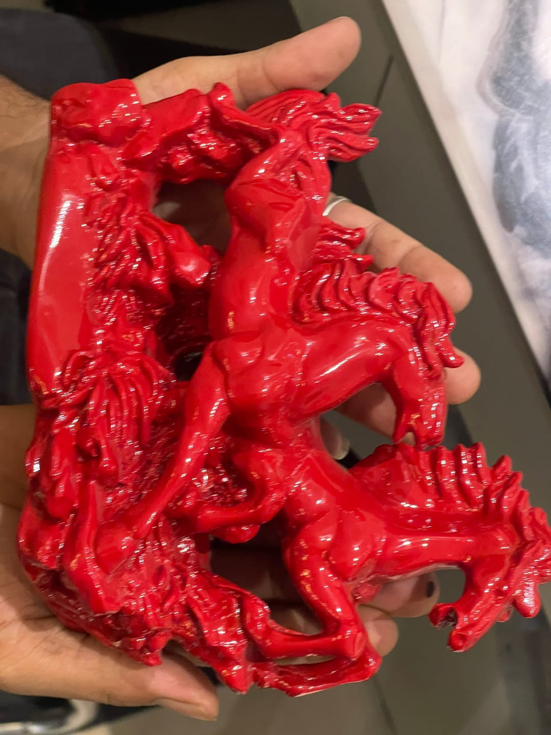 Customer photo review of Dynamic 2 Red Running Horses Resin Sculpture Vastu Remedy for Speed, Success and Career Momentum | for Office Desk, Business Spaces and Home Decor | 21 x 16 cm | 385 g