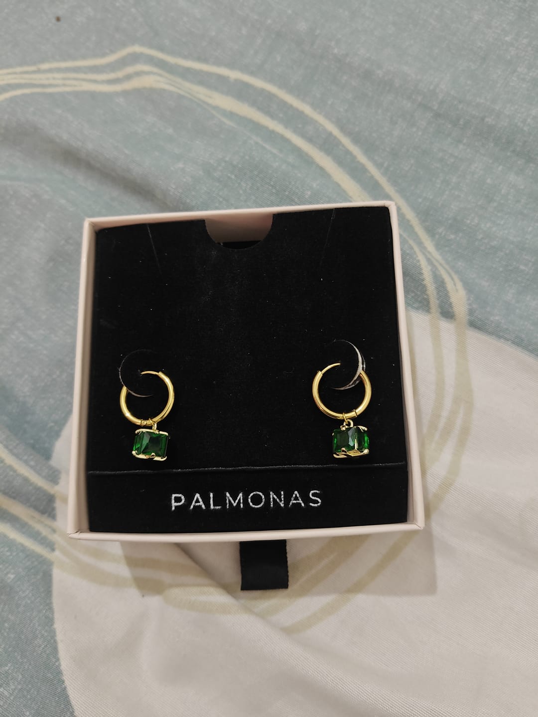 Customer photo review of Emerald Drop Hoop Earrings
