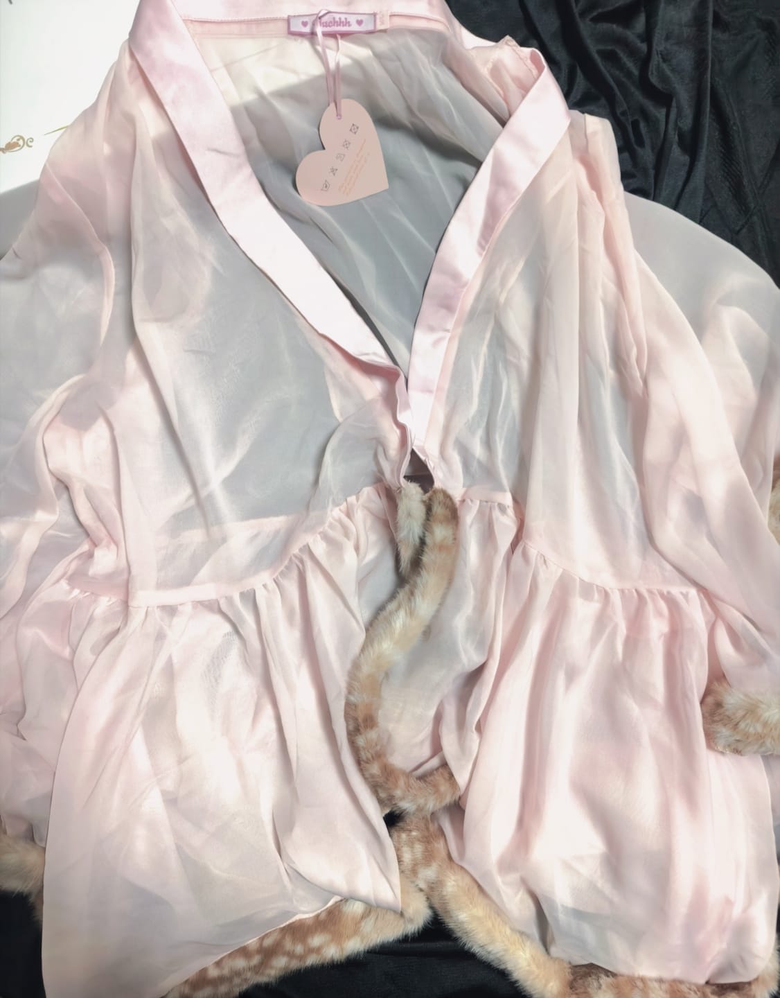 Customer photo review of Rosé Princess Fur Chiffon Robe