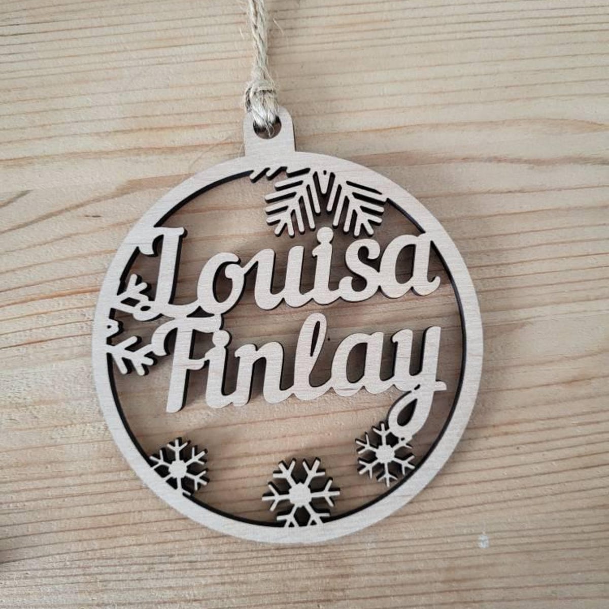Customer photo review of Personalized Wooden Christmas Ornaments