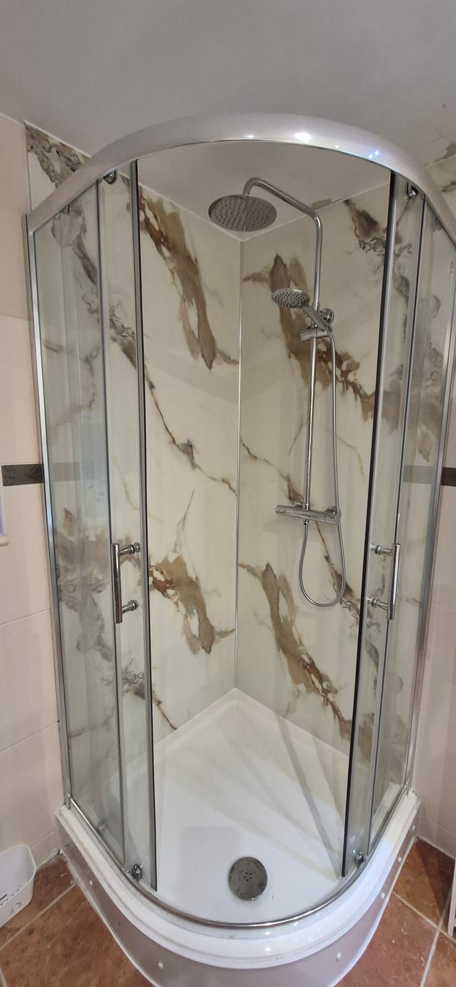 Customer photo review of 10mm Calacatta Marble Ultra Matt Shower Panel 1M x 2.4M