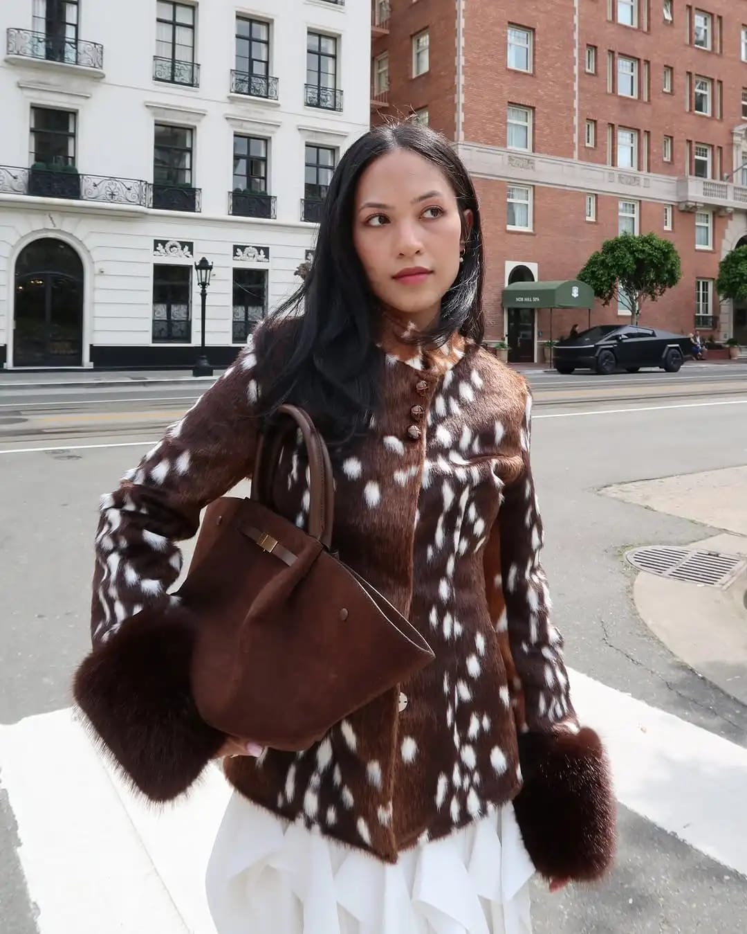 Customer photo review of Harriet Stand Collar Faux Fur Jacket