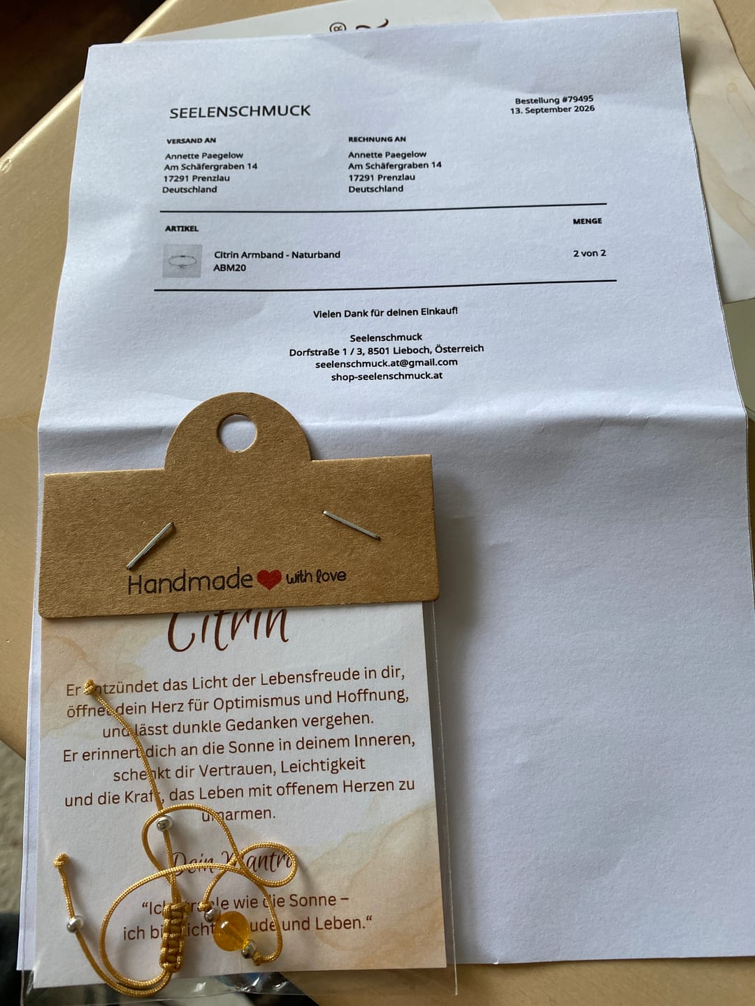 Customer photo review of Citrin Armband - Naturband
