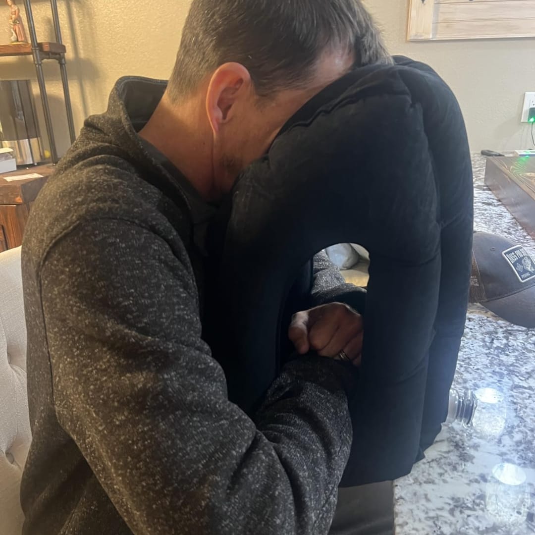 Customer photo review of Inflatable Pillow with Head & Chin Support